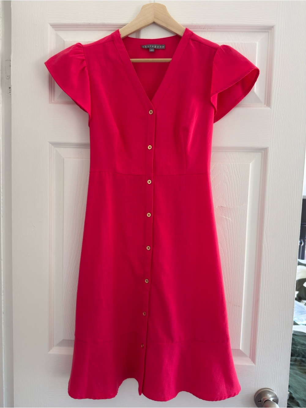 Sharagano Hot Pink Button-Front Midi Dress